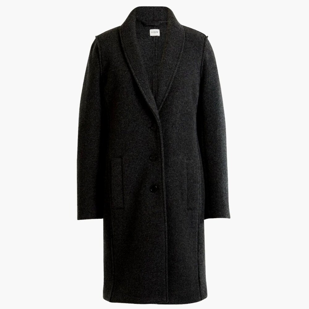 J Crew Boiled Wool-Blend Topcoat in Black, Size 2